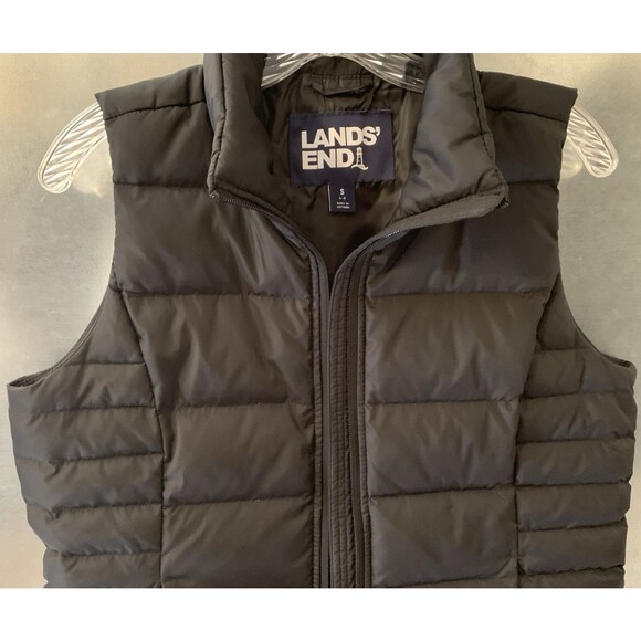 Lands' End Quilted Mock Neck Puffer Vest Black Goose Down Snap Pockets Small 6-8 - Picture 2 of 16